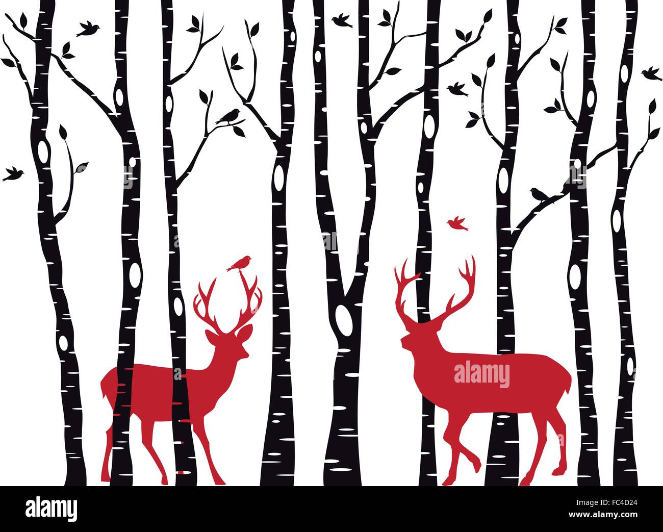 Rennes dans une forêt de bouleau, vector illustration Illustration de Vecteur