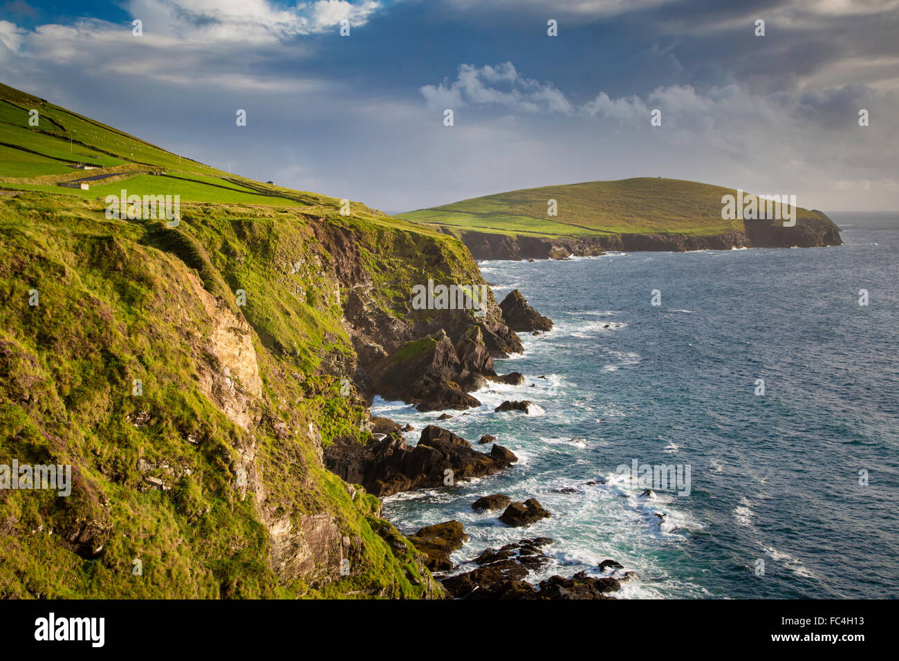 Vue vers Slea Head, péninsule de Dingle, comté de Kerry, Irlande. Banque D'Images