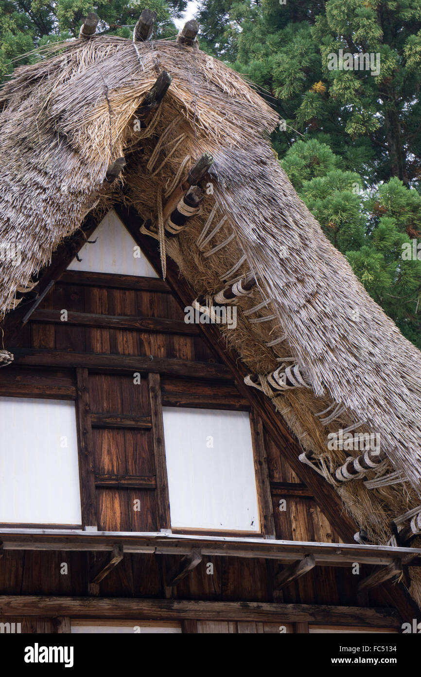 Shirakawago Japon toit de chaume, Site du patrimoine mondial de bâtiments Banque D'Images