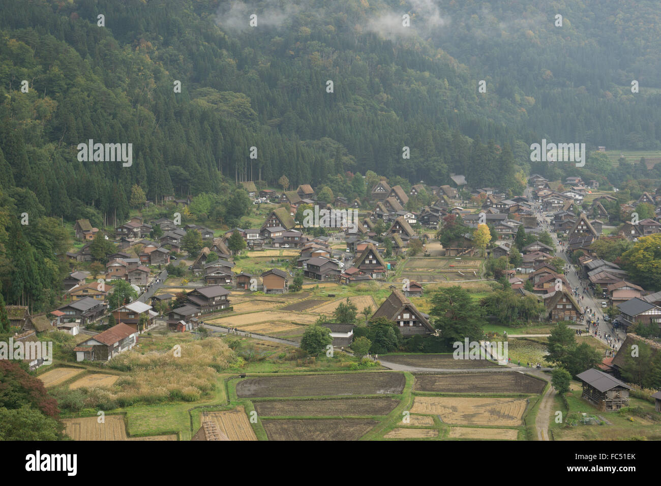Shirakawago Hinamizawa Japon toit de chaume, Site du patrimoine mondial de bâtiments Banque D'Images