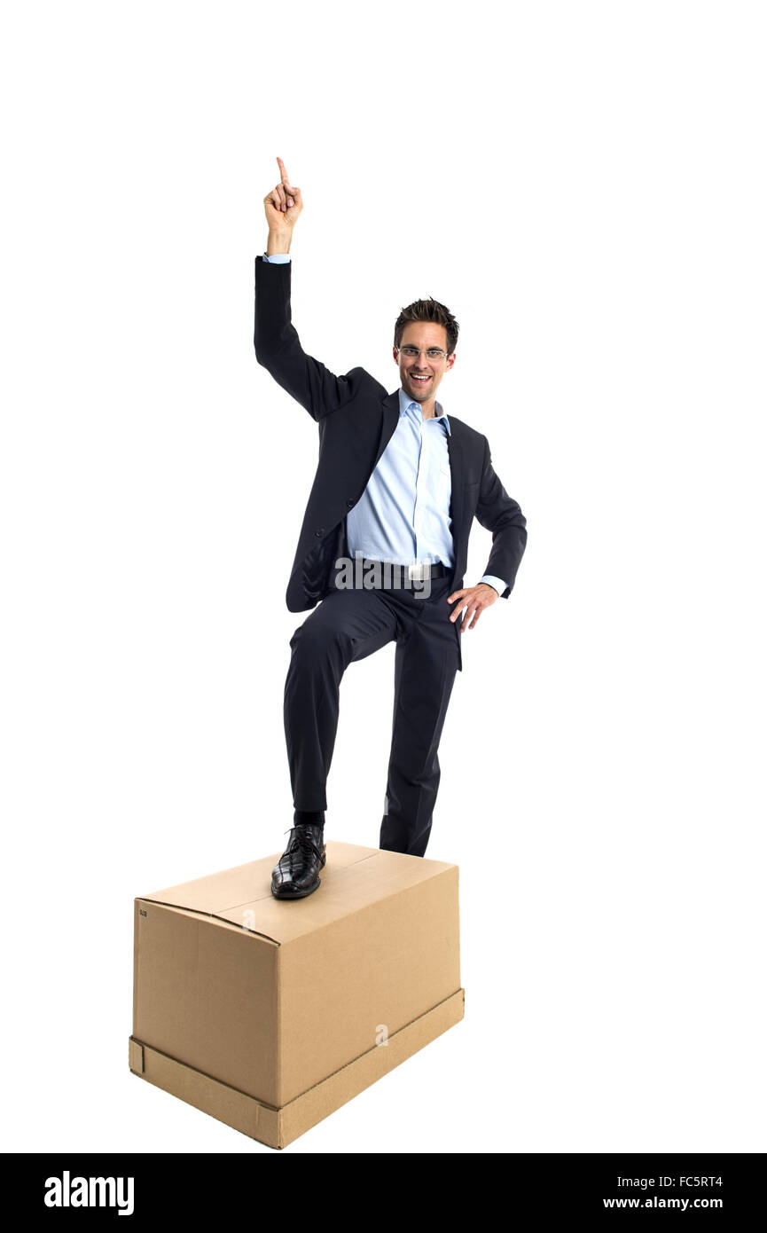 Businessman with a box Banque D'Images