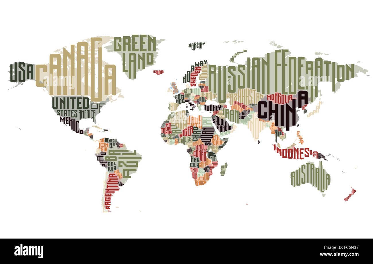 Carte du monde faite de noms de pays typographiques Banque D'Images