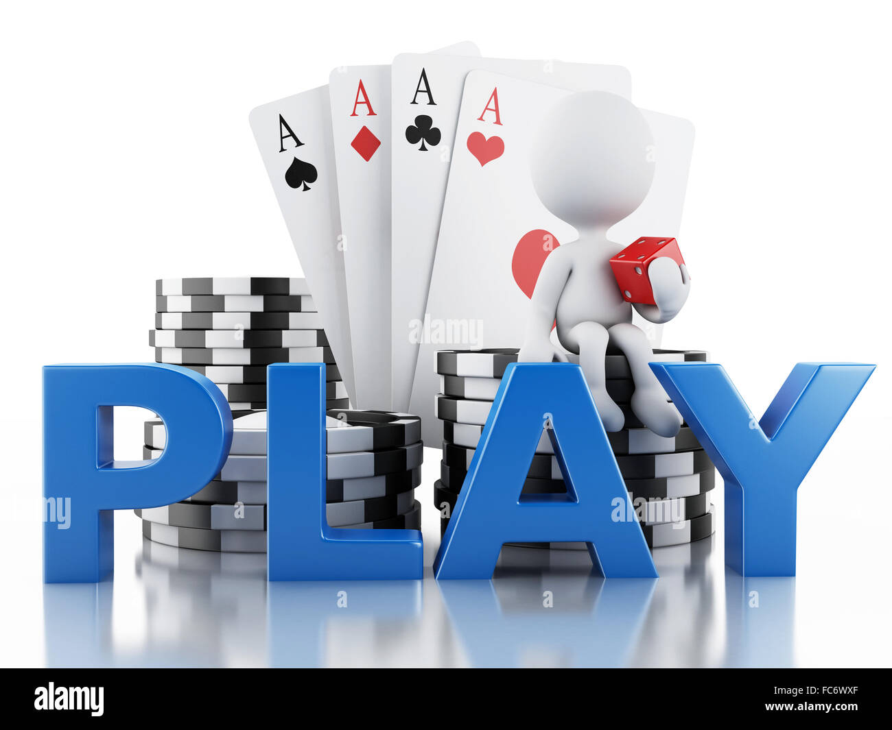 Les blancs 3d tolkens avec casino, de dés et de cartes Banque D'Images