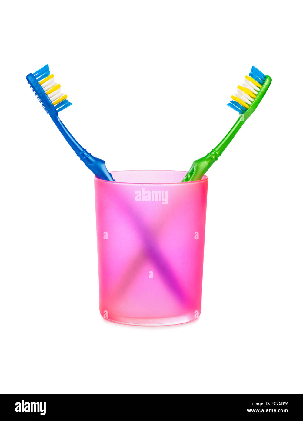 Des brosses à dents dans le verre Banque D'Images