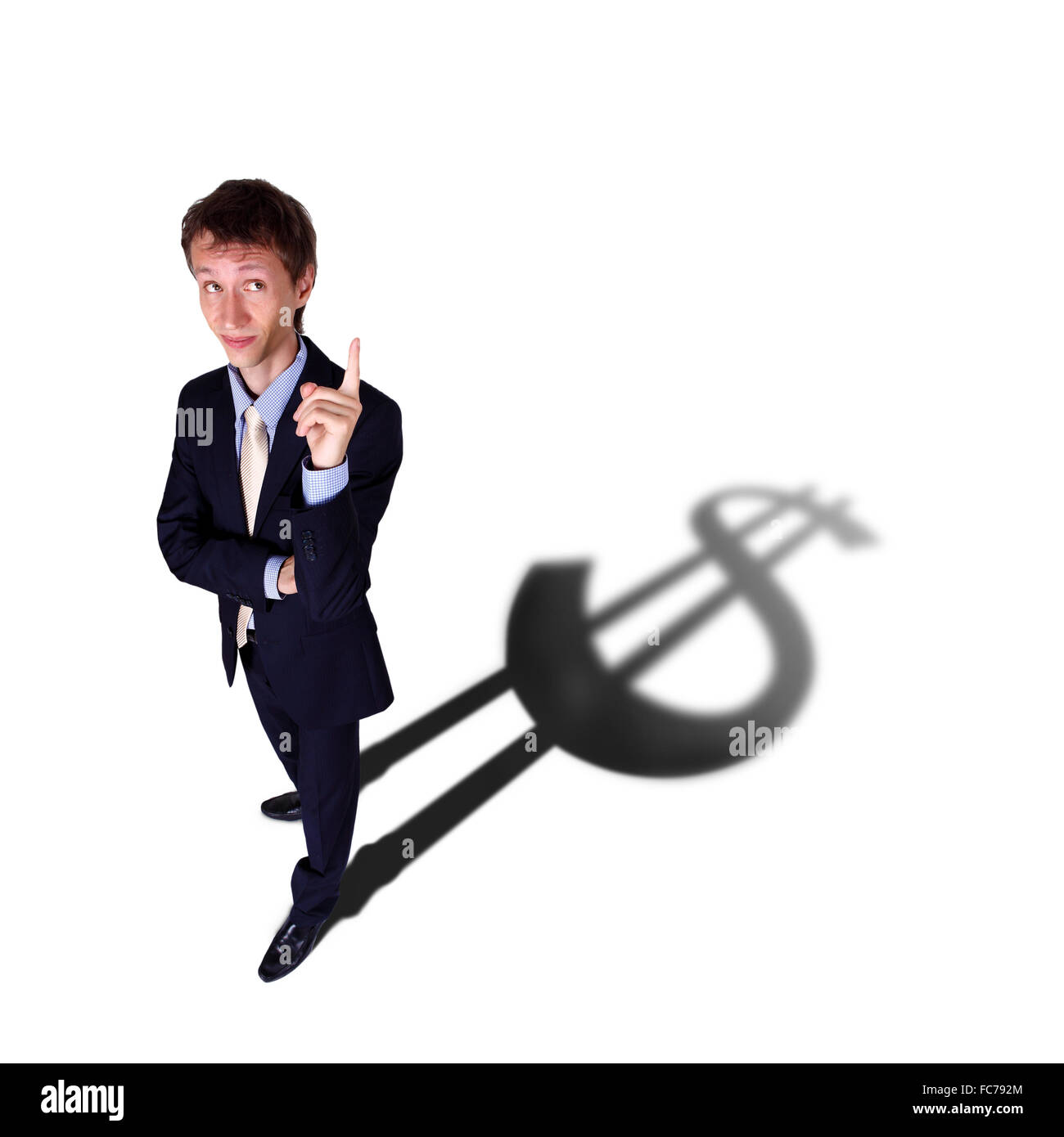 Image d'un homme d'affaires avec une ombre en forme de signe de devises Banque D'Images