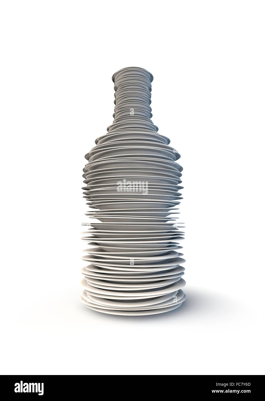 Plaques / bouteille 3D render of pile d'assiettes de forme bouteille formant Banque D'Images