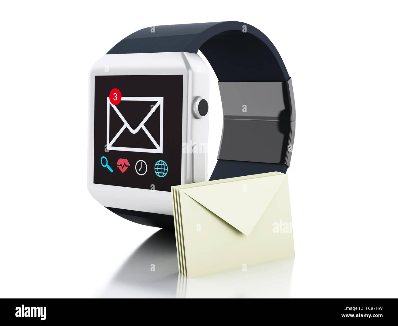 3d smart watch avec l'icône de message non lu. Banque D'Images