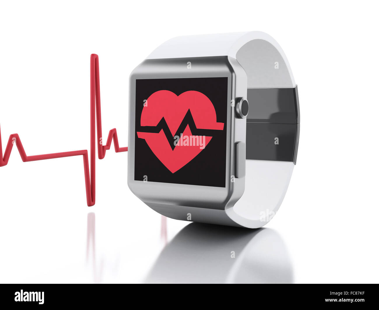 3d smart watch avec l'icône de la santé rouge. Banque D'Images