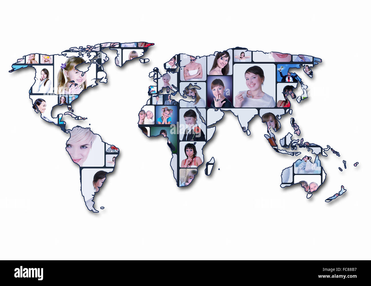 Carte du monde avec des personnes d'arrière-plan sur les portraits il ...