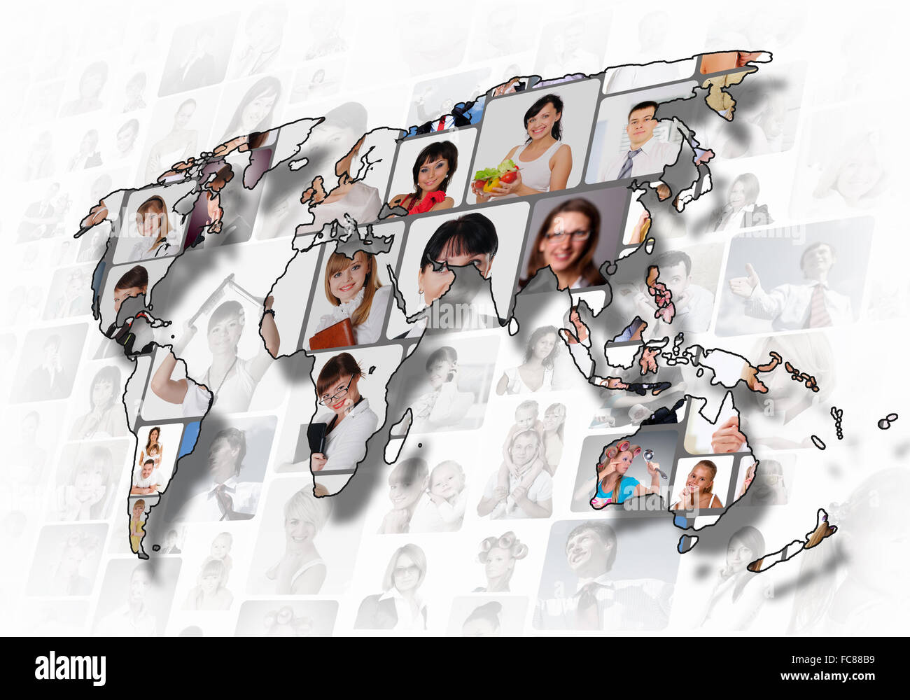 Carte du monde avec des personnes d'arrière-plan sur les portraits il ...