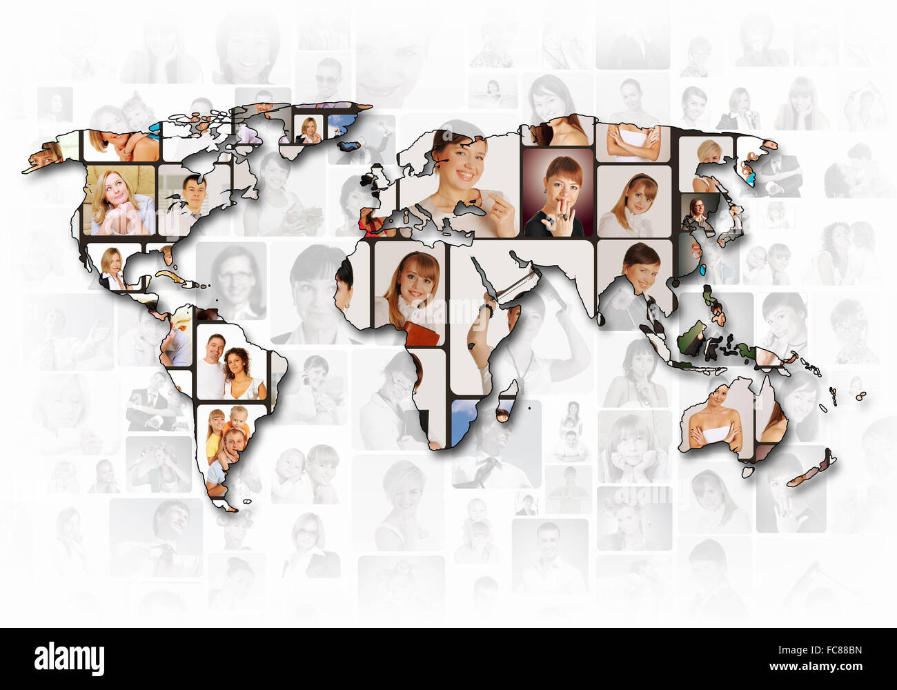 Carte du monde avec des personnes d'arrière-plan sur les portraits il ...