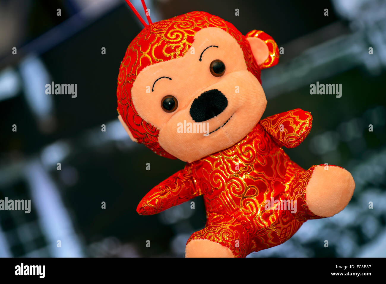 Magasins de vente de décorations pour le nouvel an chinois du singe 2016, Hong Kong, Chine. Banque D'Images