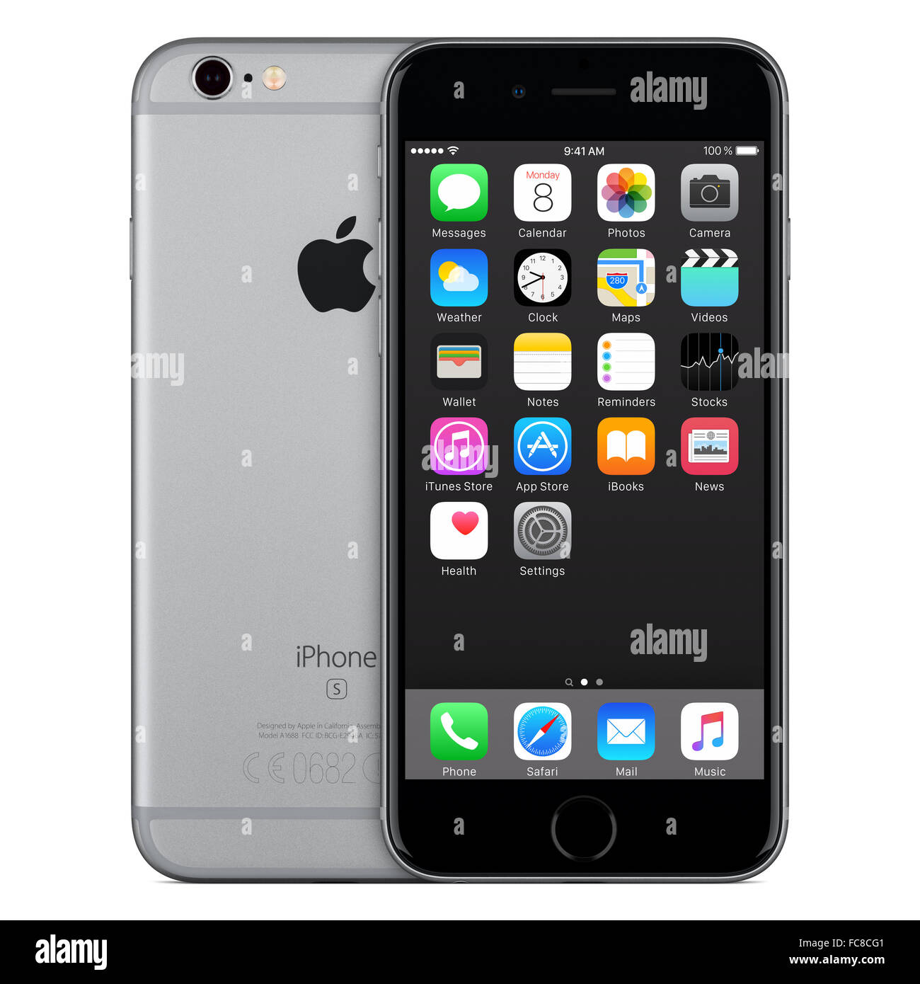 Varna, Bulgarie - 24 octobre 2015 : vue avant du gris de l'espace Apple iPhone 6S avec iOS 9 et le système d'exploitation mobile d'arrière Banque D'Images