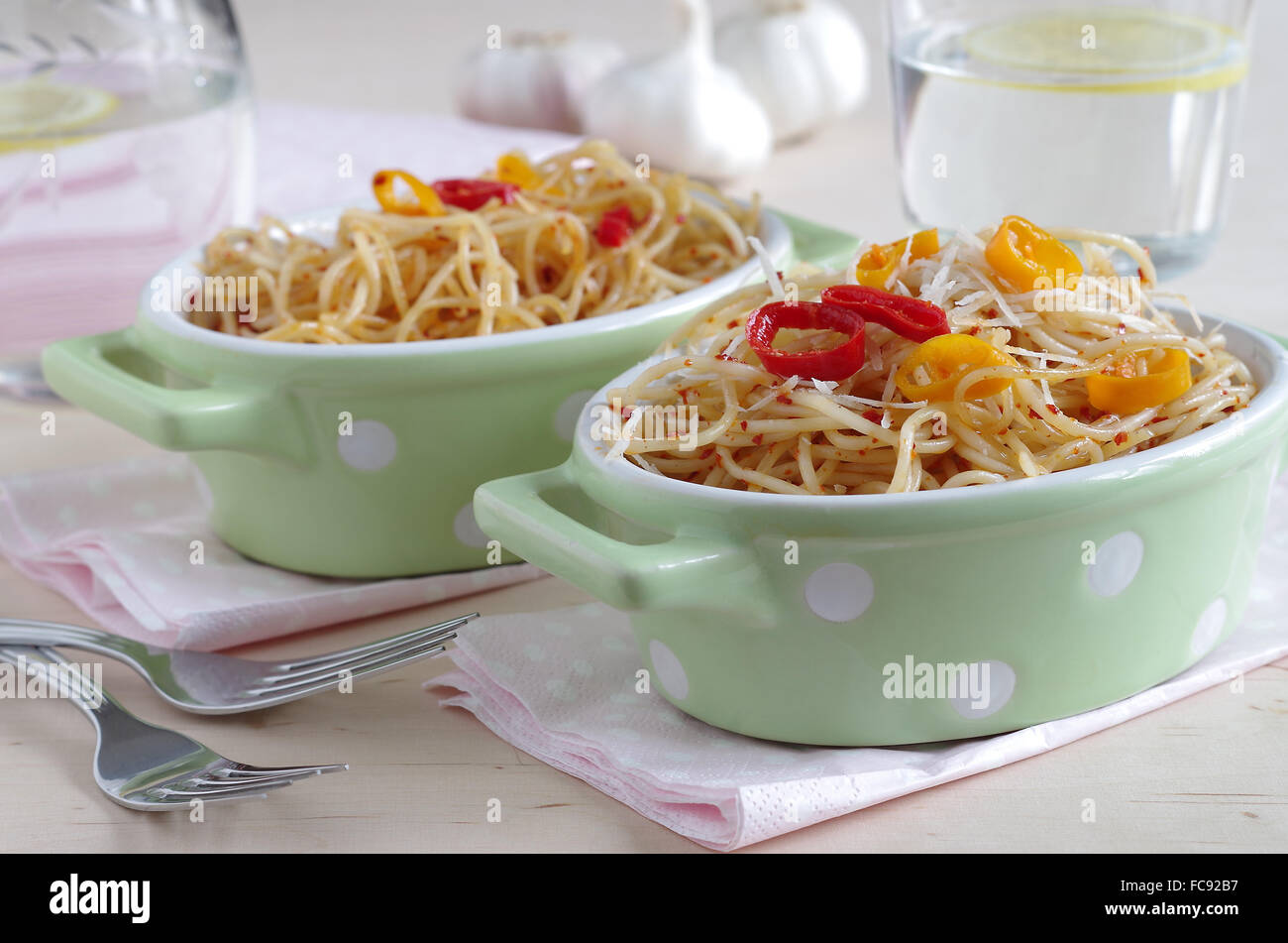 Spaghetti Aglio e olio e peperoncino Banque D'Images