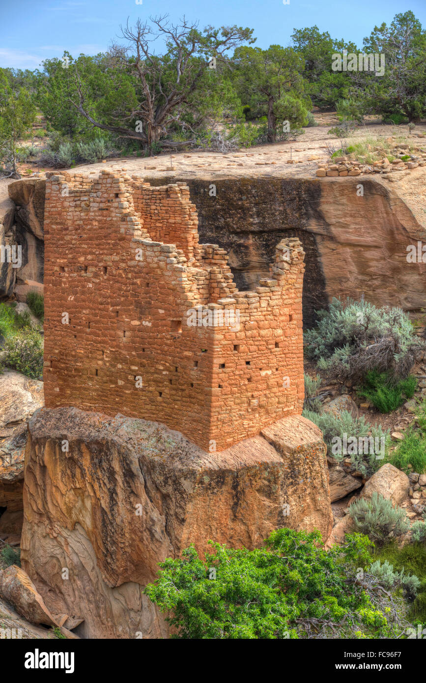 Holly Groupe, Ruines Anasazi, datant de1230 à 1275 AD, Hovenweep National Monument, Utah, États-Unis d'Amérique Banque D'Images