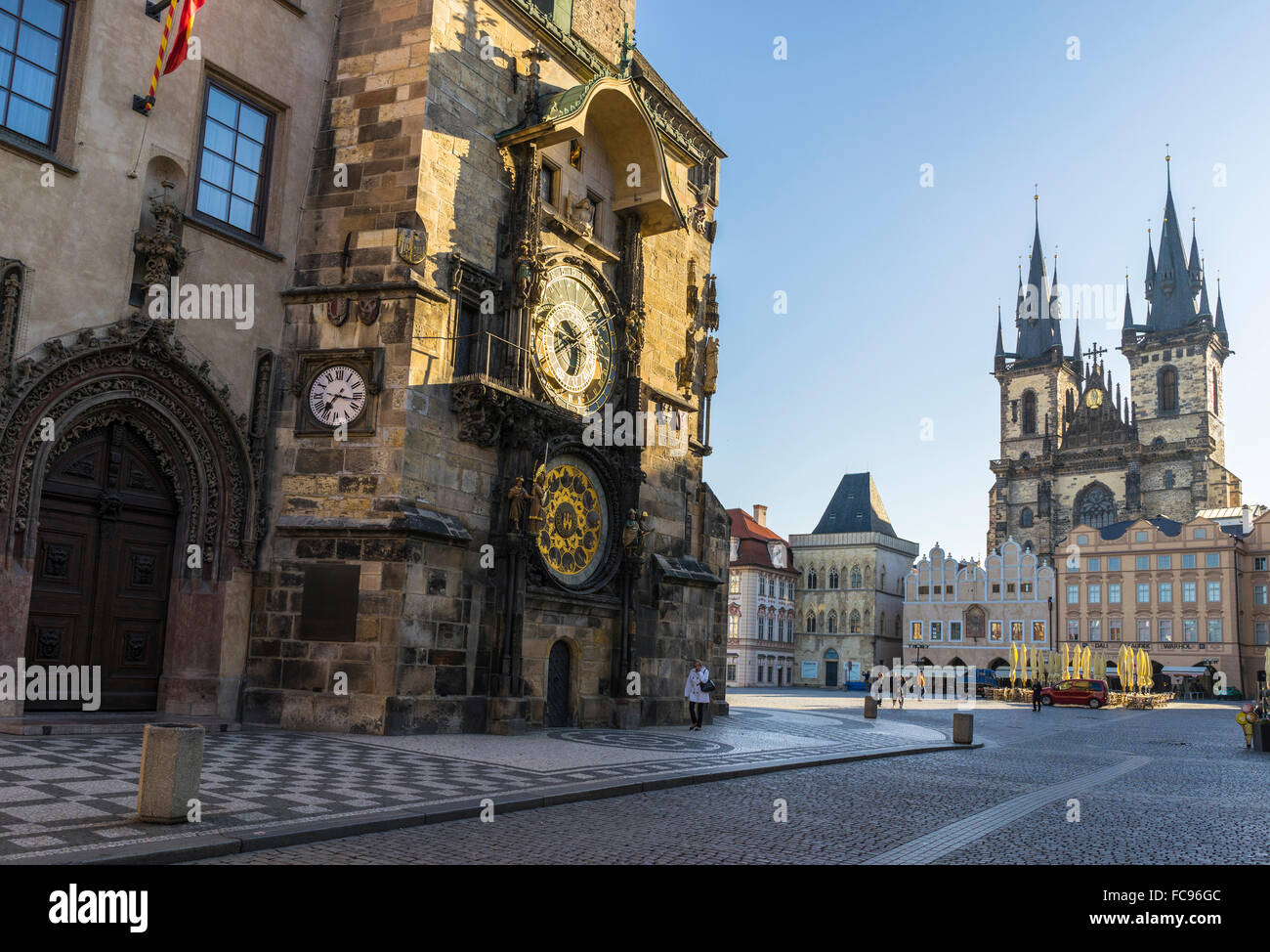 L'horloge astronomique et l'ancienne Mairie, Place de la vieille ville, l'UNESCO, Prague, République Tchèque Banque D'Images