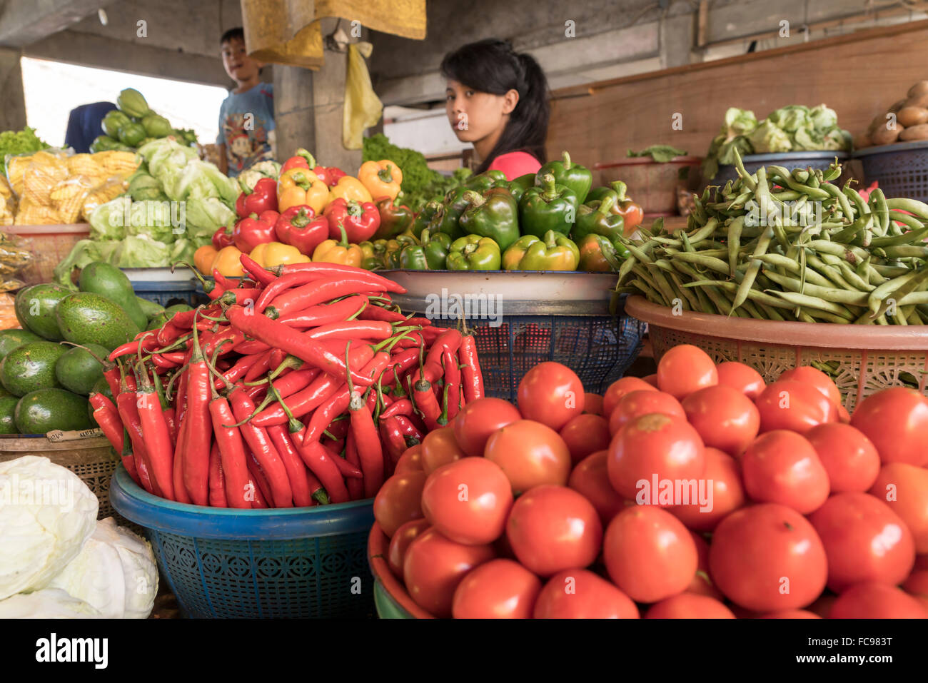 Variété de légumes sur le marché de Bedugul, à Bali, Indonésie Banque D'Images