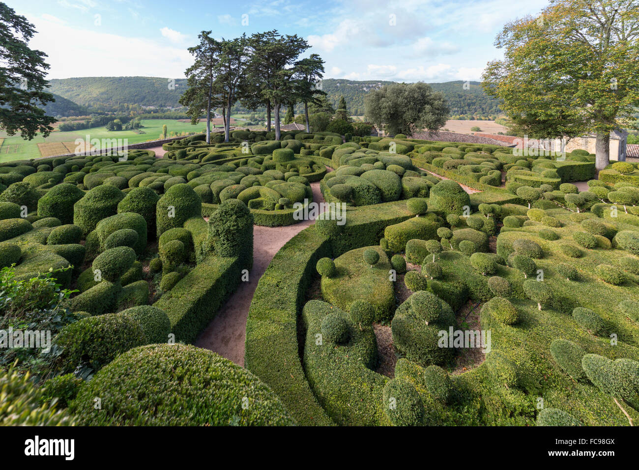 Jardin topiaire à Marqueyssac Château et Jardins, Vezac, Dordogne, France Banque D'Images