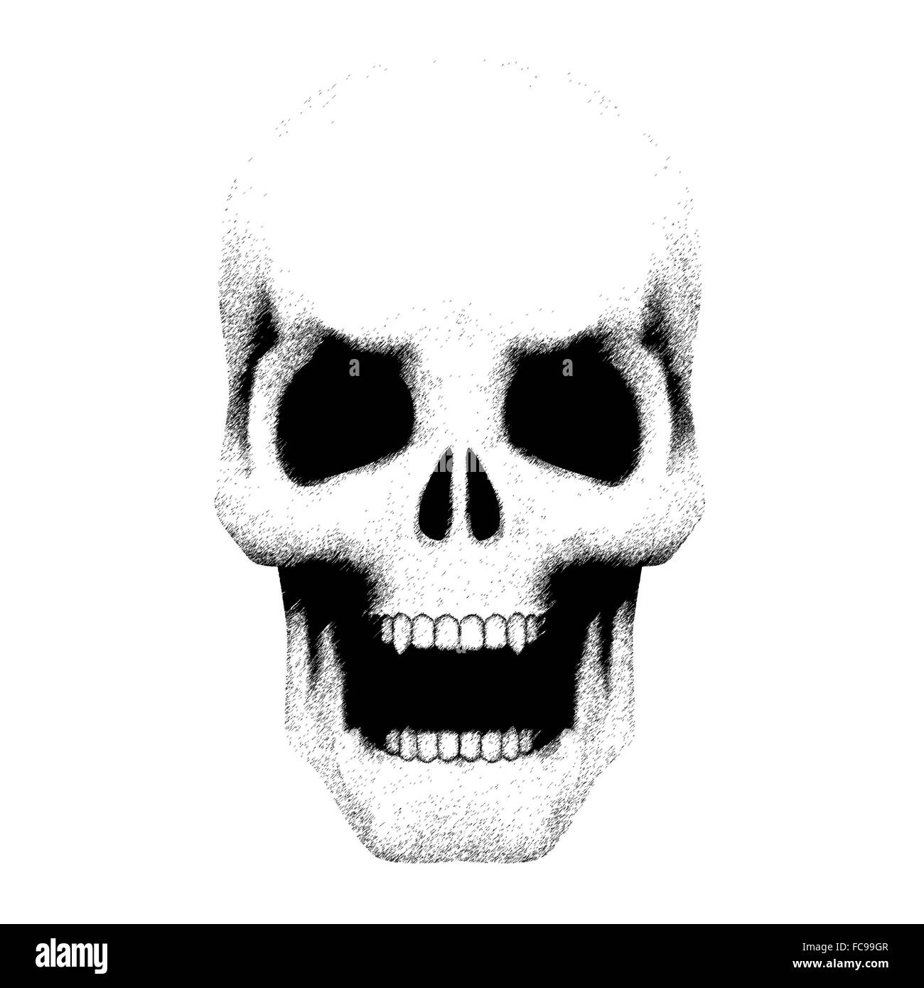 Crâne humain avec la bouche ouverte au croquis style. Banque D'Images