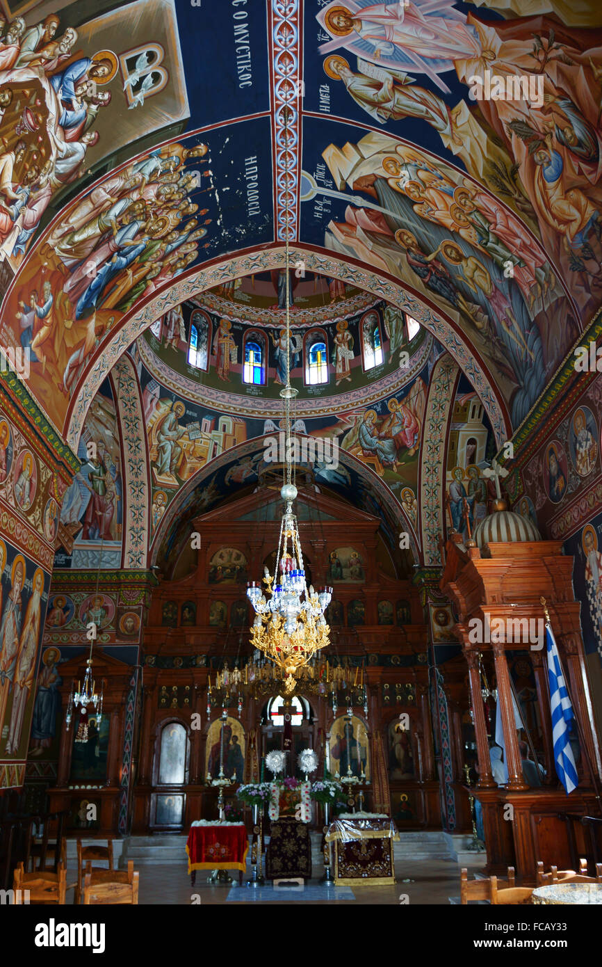 Arsani monastère, Sainte Eglise de Saint Marc de la mort, de l'intérieur à l'autel, fresques, île de Crète, Grèce Banque D'Images