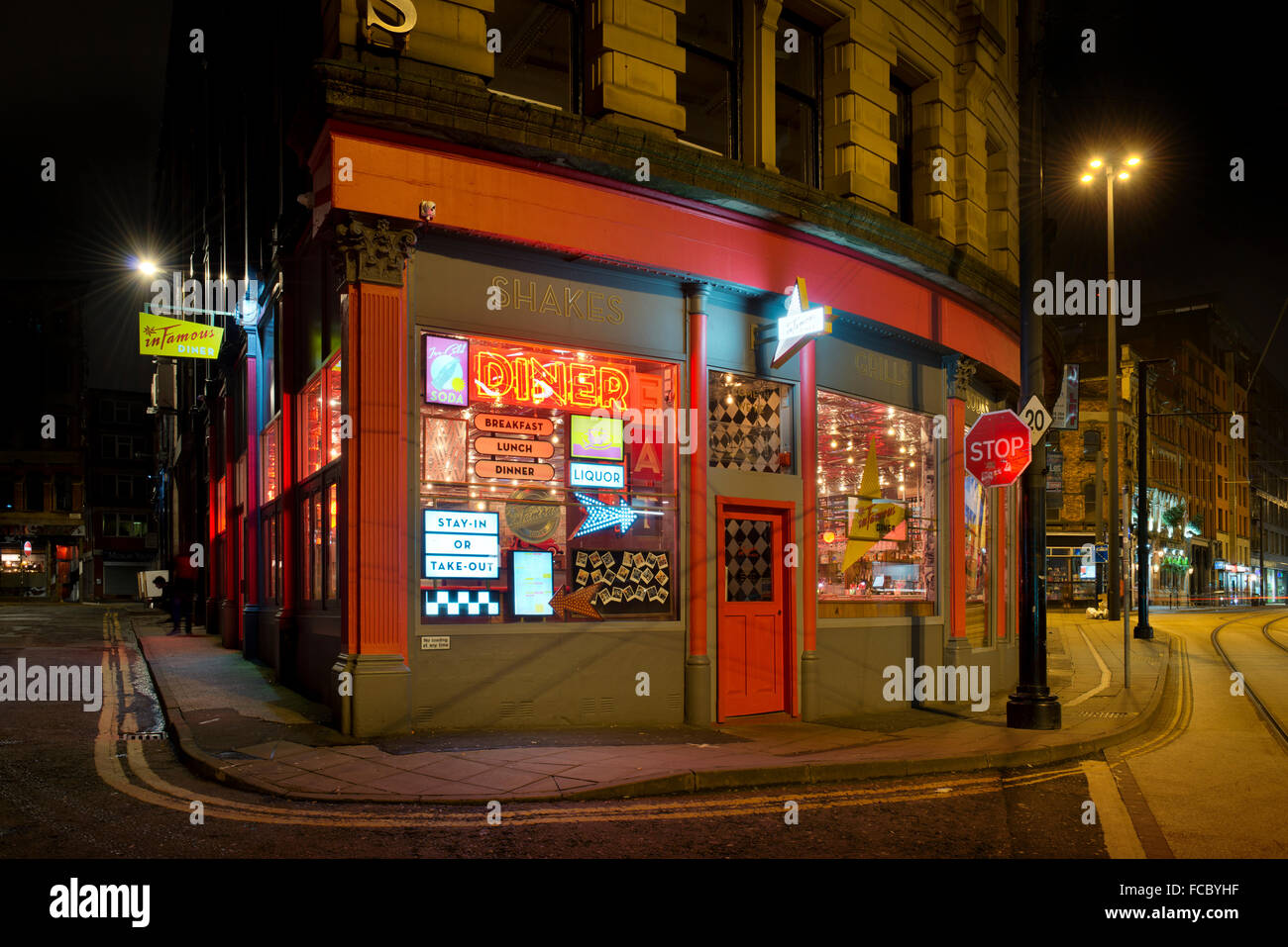 Le fameux American retro restaurant à thème situé sur High Street, dans le centre-ville de Manchester. Banque D'Images