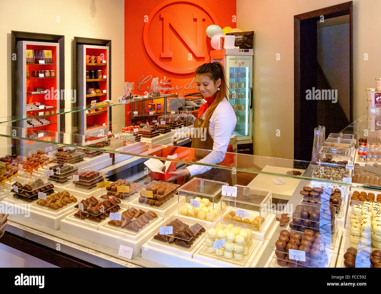 Boutique de chocolats chocolat belge neuhaus afficher Banque D'Images