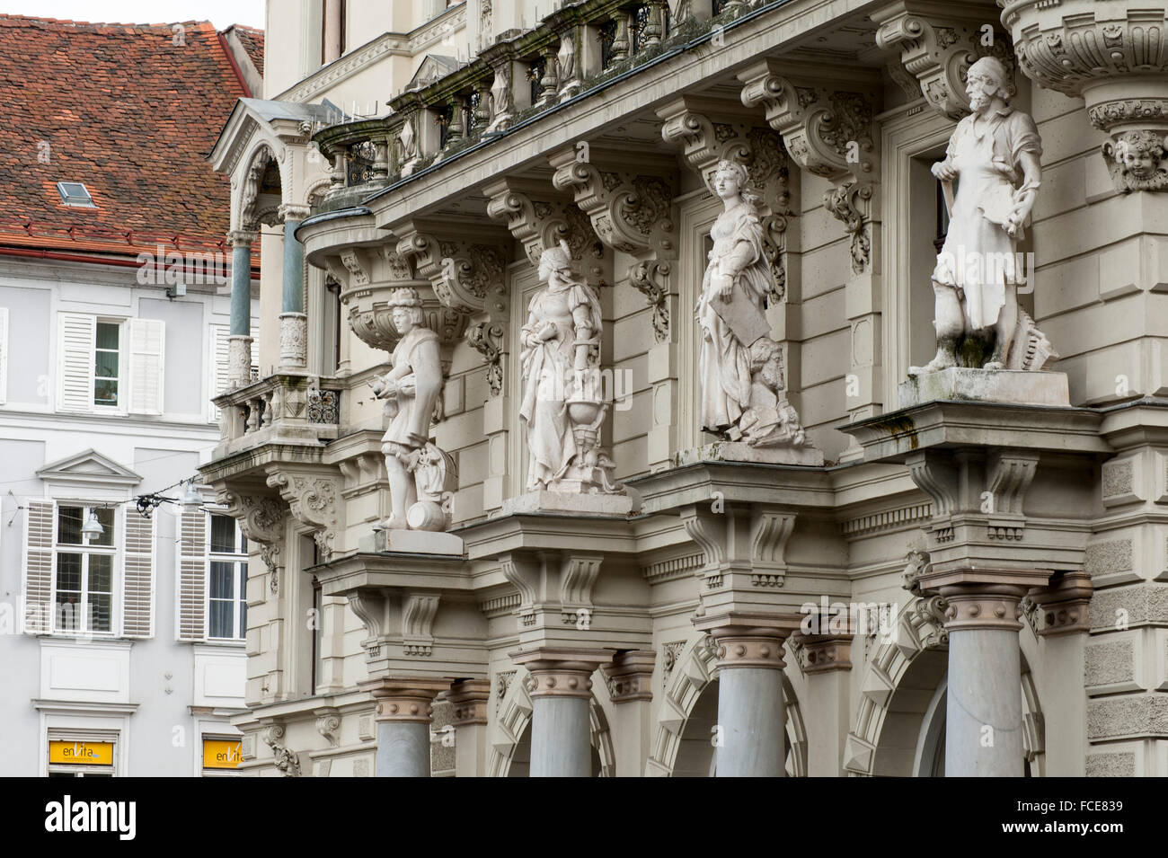 Façade de l'Hôtel de ville, la place principale, Site du patrimoine mondial de l'UNESCO ville de Graz - Centre Historique, Steiermark, Autriche Banque D'Images