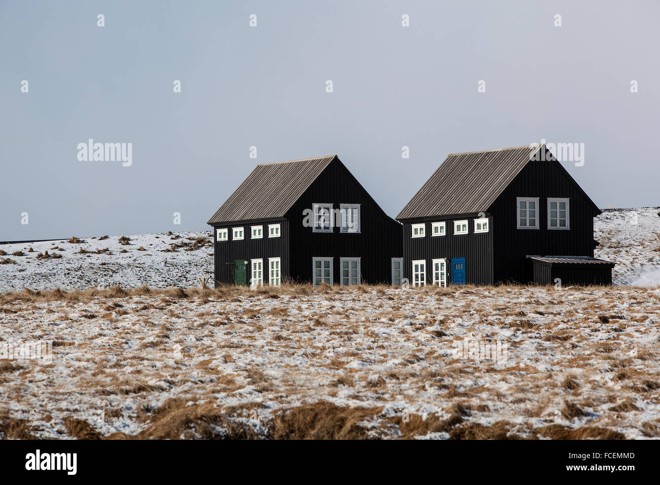 Maisons typiques sur la campagne d'Islande Banque D'Images