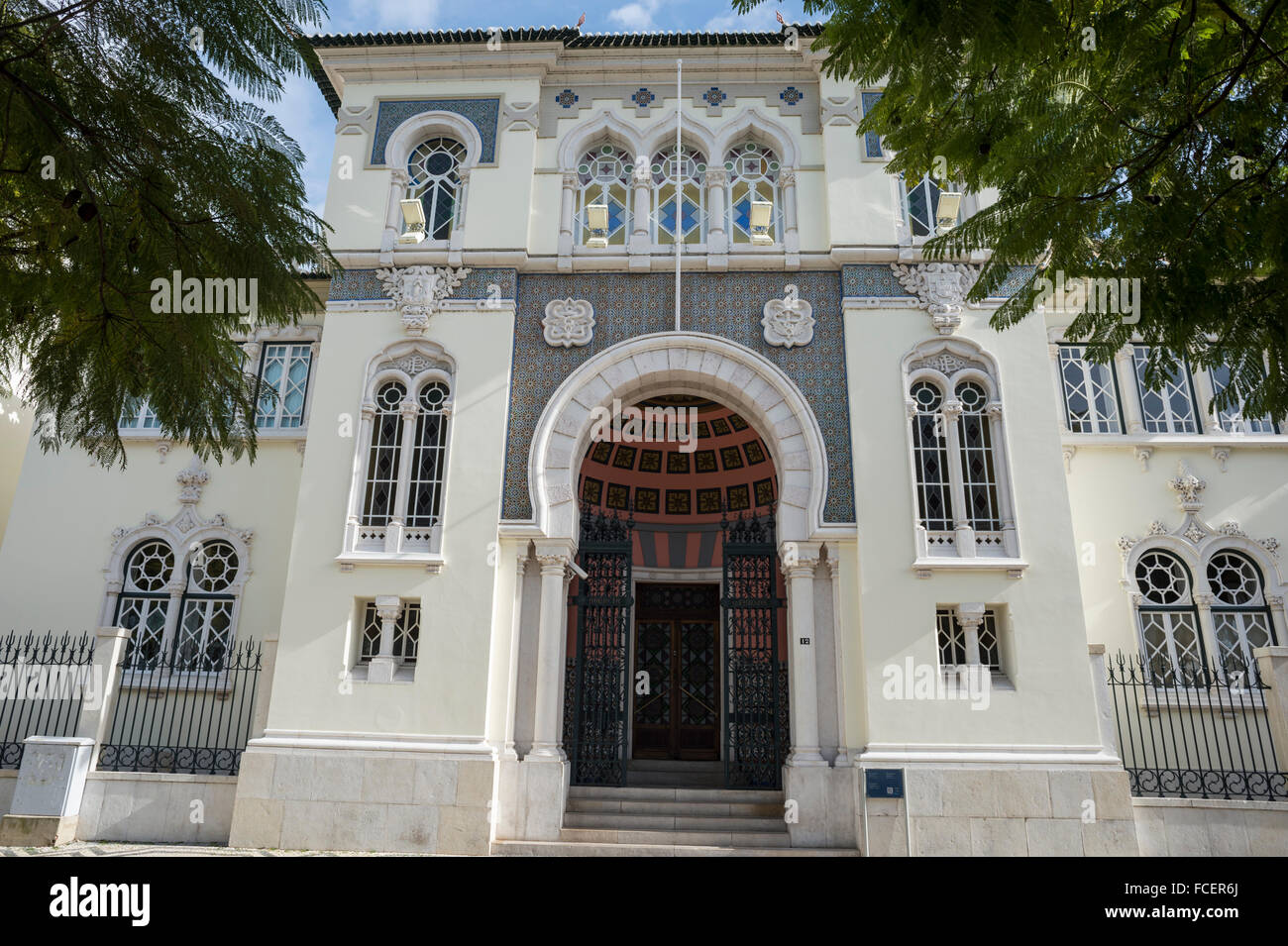 Entrée de la Banco de Portugal, Praca dom Francisco Gomes, Faro, Portugal, Banque D'Images