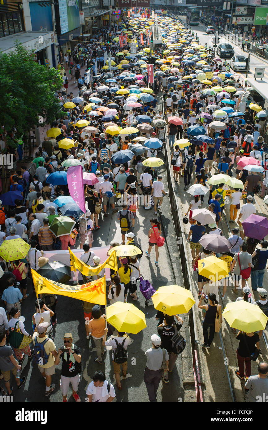 HONG KONG - 1 juillet : Hong Kong, les gens montrent leur mécontentement à la Hong Kong en mars le 1er juillet 2015 à Hong Kong. Banque D'Images