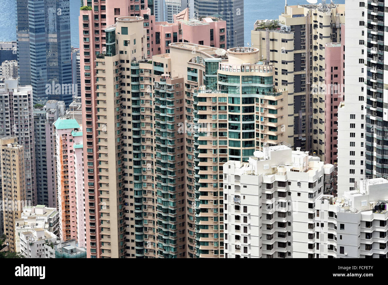 La Chine, Hong Kong : la ville et la baie vue du sommet du Pic Victoria Banque D'Images