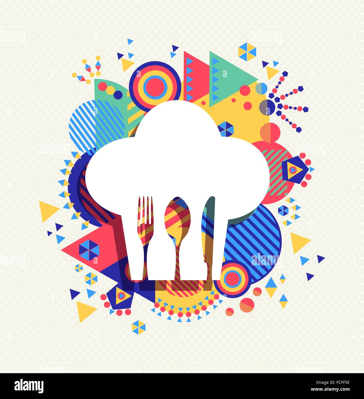 Chef hat, icône du menu gastronomique concept design avec porte-couteau fourchette et cuillère sur la géométrie colorée. Vecteur EPS10. Illustration de Vecteur