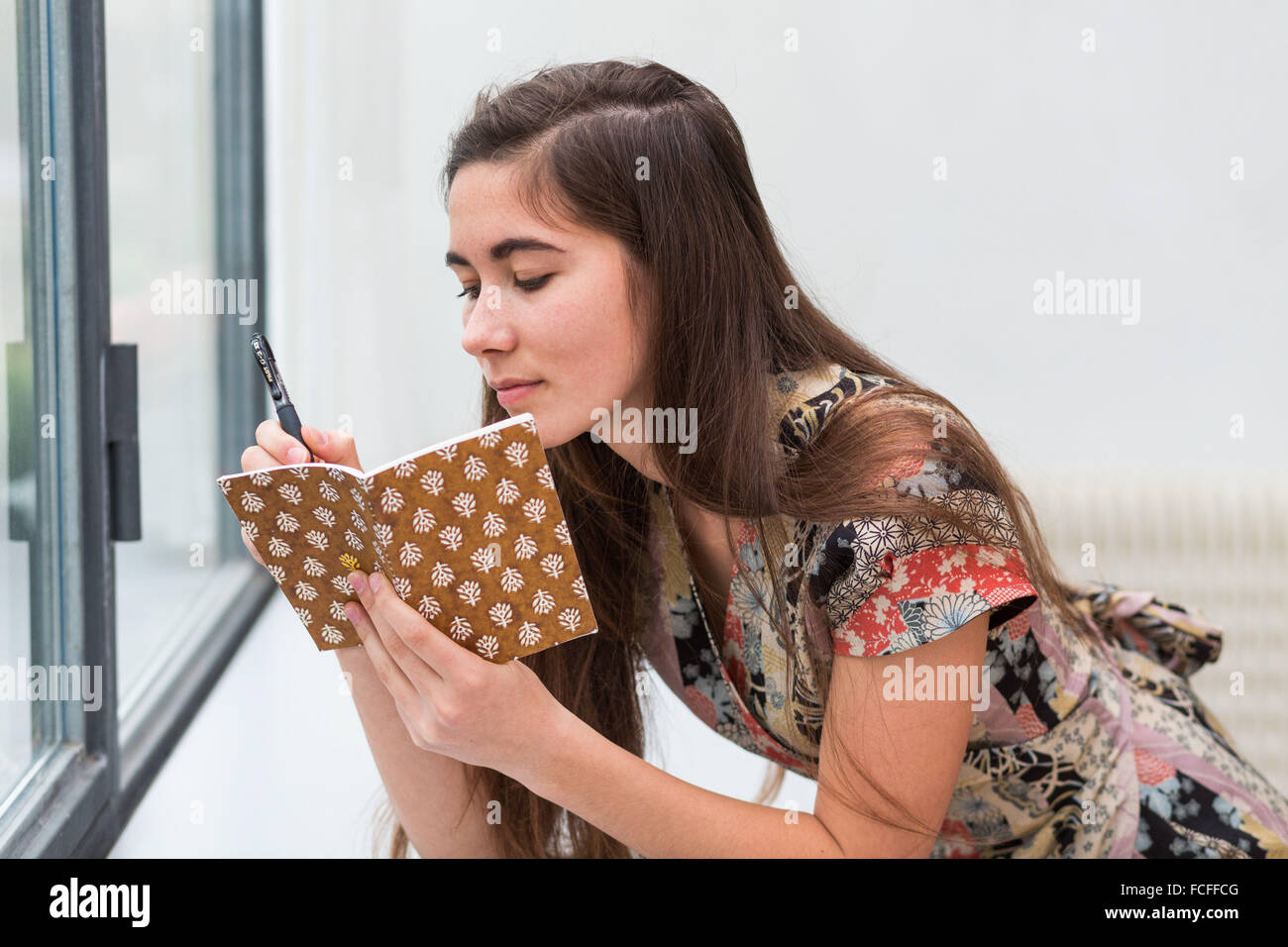 Femme écrivant sur un ordinateur portable. Banque D'Images