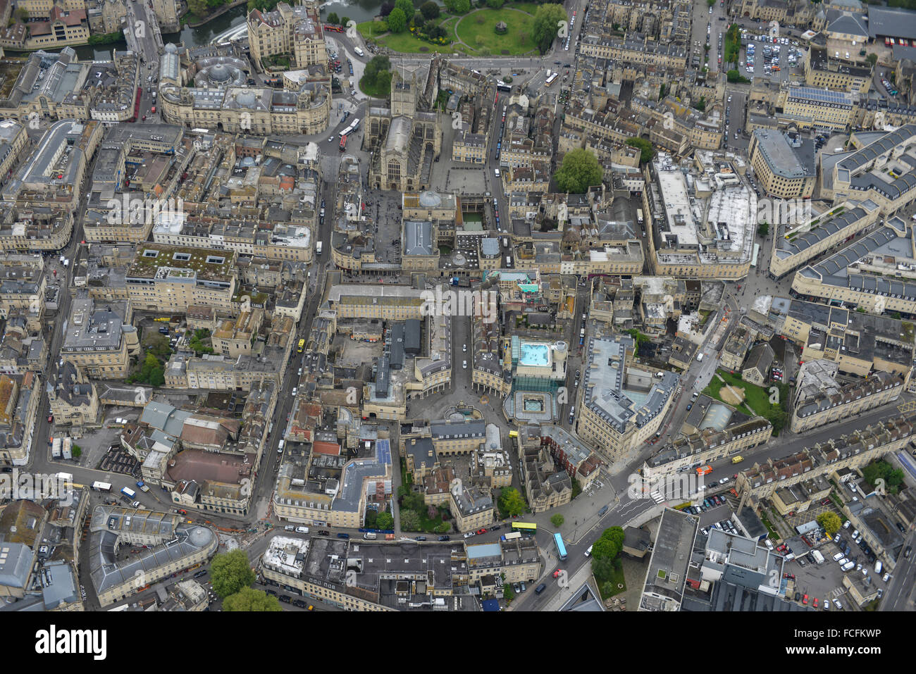 Une vue aérienne du centre-ville de Bath Banque D'Images