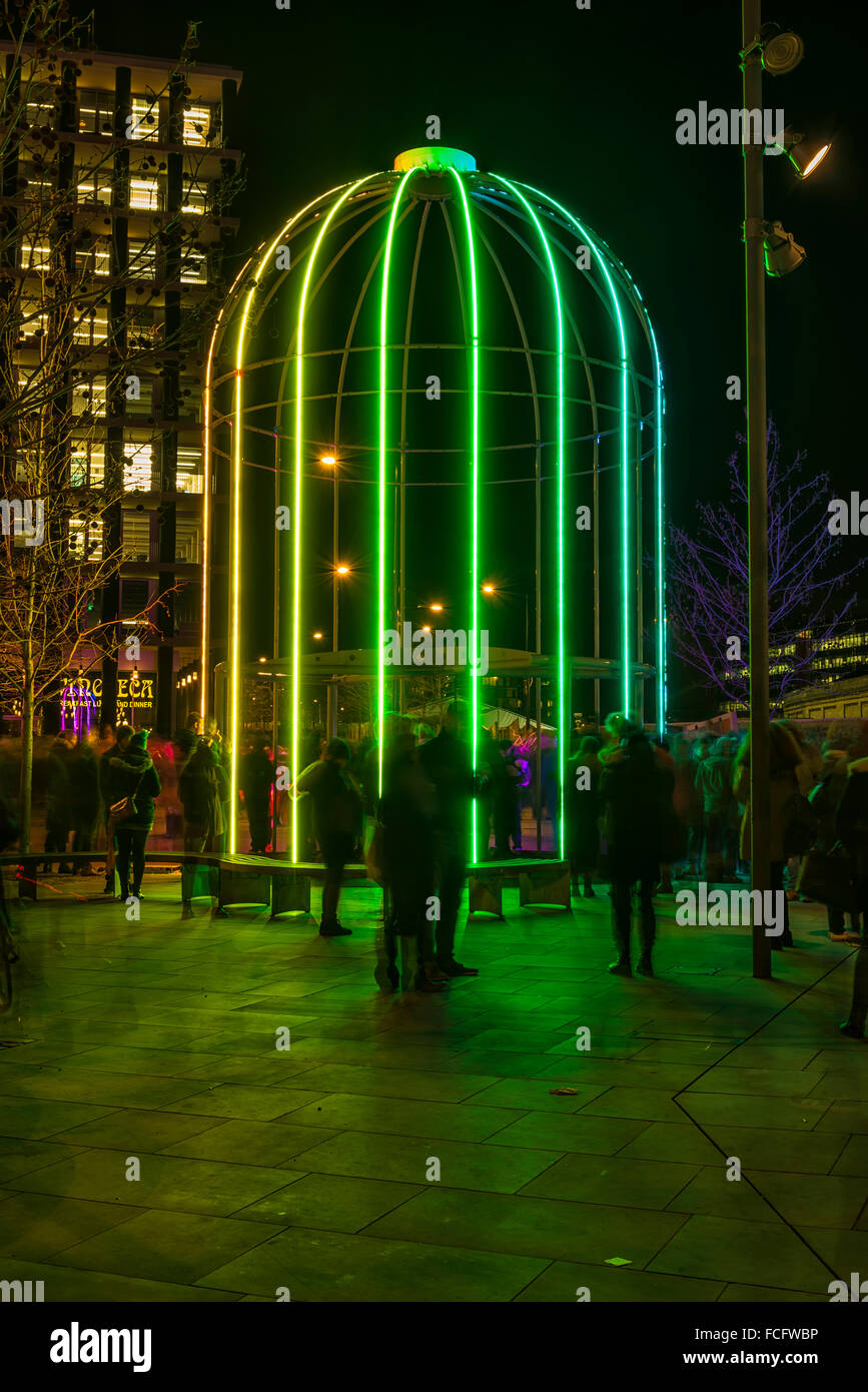 L'installation par Jacques Rival de Battle Bridge Place à King's Cross au cours London festival lumiere Banque D'Images