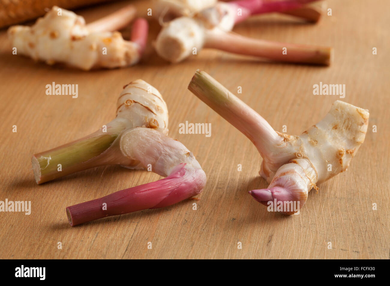 Des morceaux de rhizomes de gingembre Thaï close up Banque D'Images