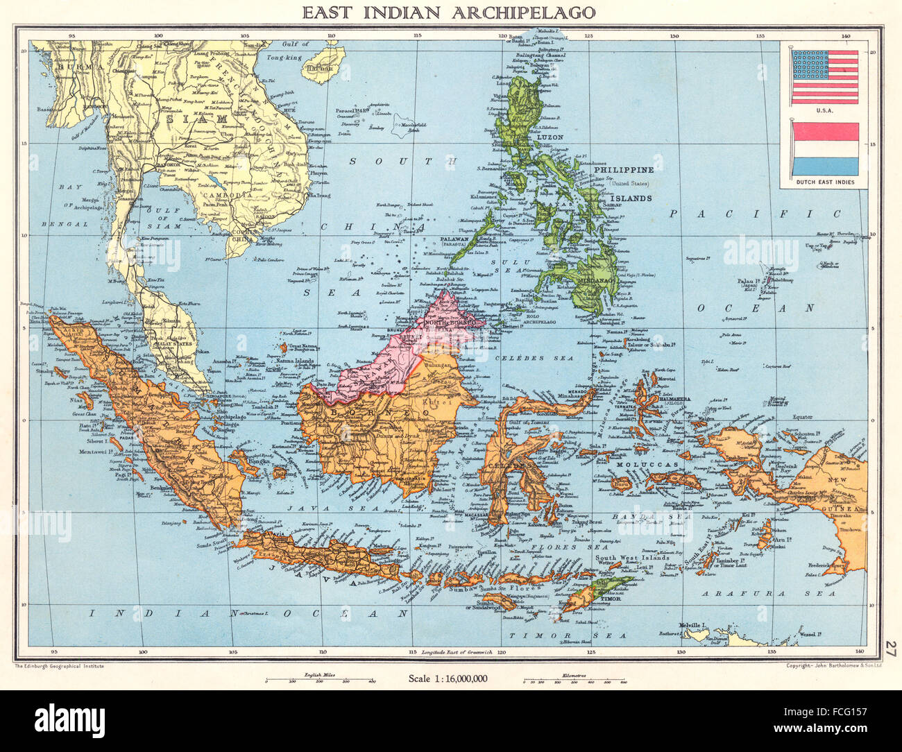 Indonésie : Indien de l'archipel. Indes néerlandaises. Sarawak, Sabah 1938 map Banque D'Images