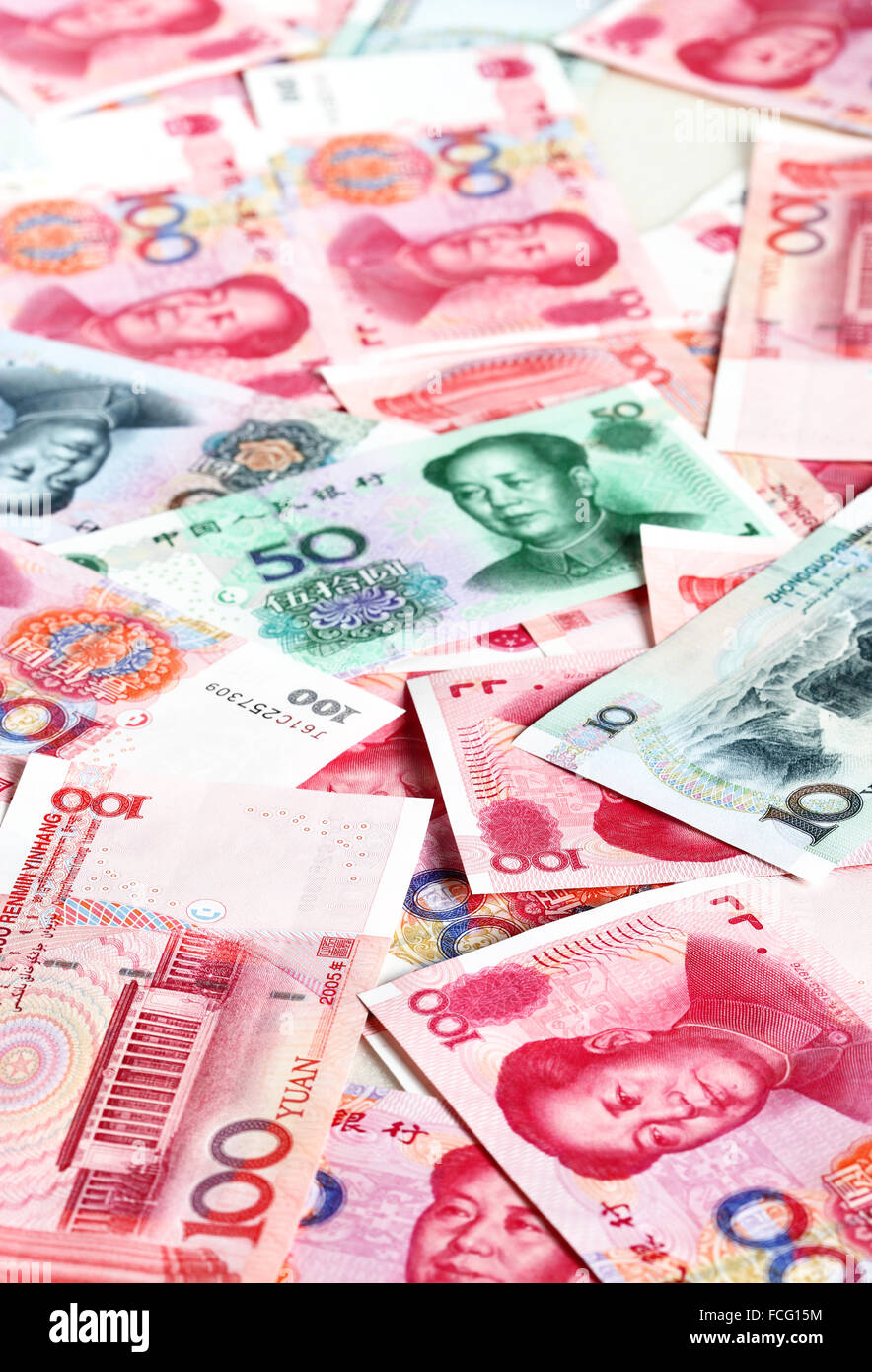 Yuan chinois billets close up Banque D'Images