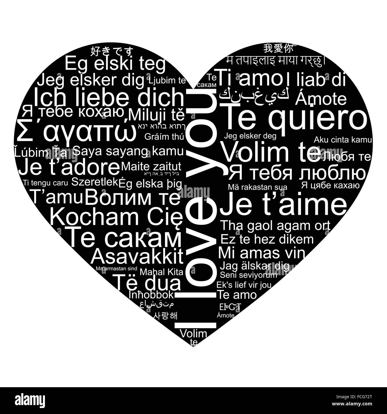 Je vous aime tag cloud la forme comme un coeur, vector Illustration de Vecteur