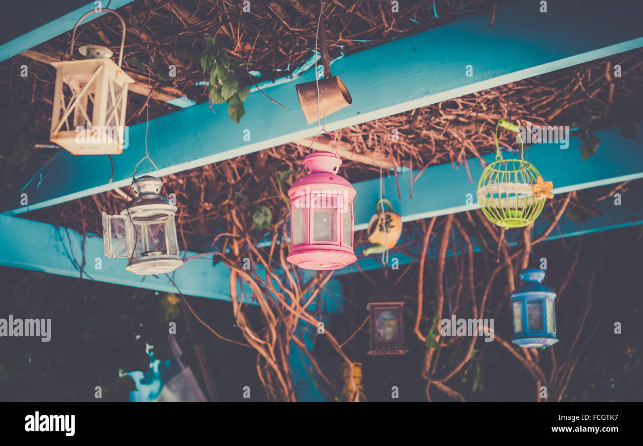 Lanternes vintage coloré sur l'Île Kos Grèce Banque D'Images