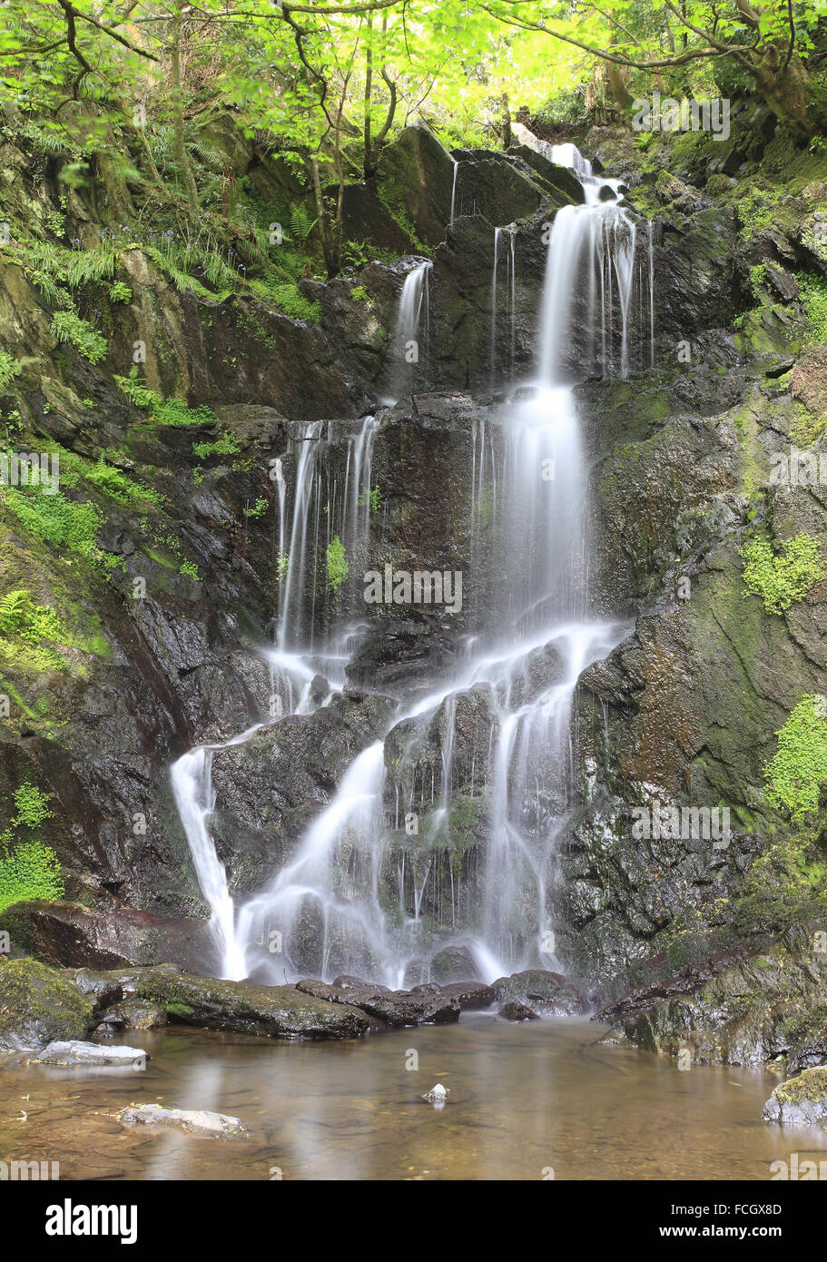 Laxey cascades (longue exposition photo de petite cascade à Laxey sur l'île de Man. Banque D'Images