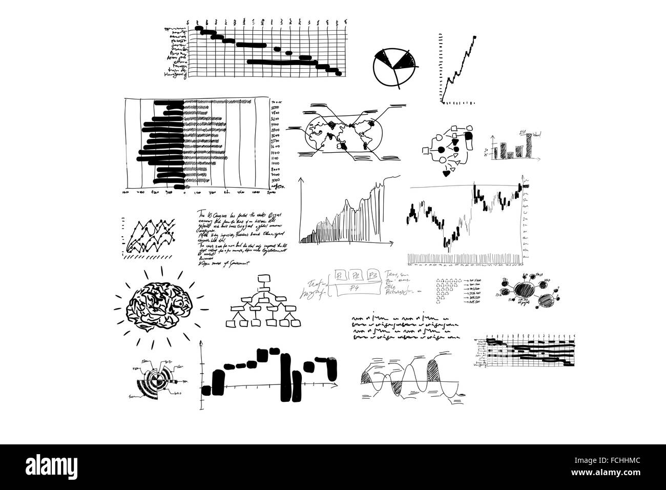 Image de fond avec des croquis et des schémas Banque D'Images