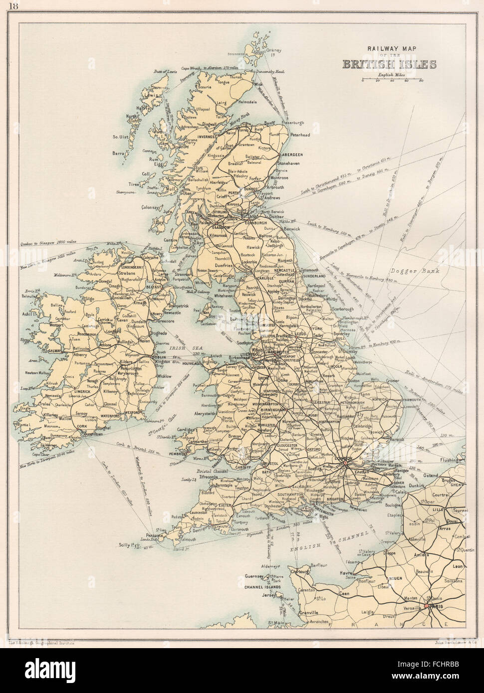 Îles britanniques : carte des chemins de fer. Angleterre Ecosse Irlande et Pays de Galles. BARTHOLOMEW 1891 Banque D'Images