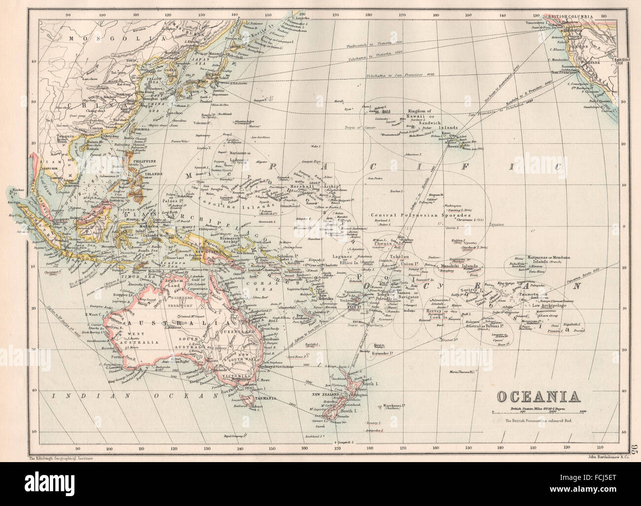 Océanie : Australie Mélanésie Micronésie Polynésie Française Océan Pacifique, 1891 map Banque D'Images