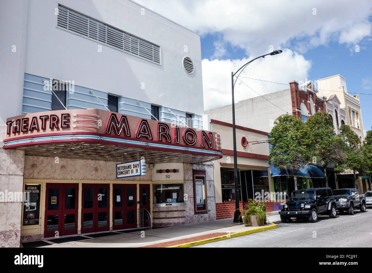 Floride,Sud,Ocala,centre-ville,front,Marion Theatre,théâtre,marquee,panneau néon, les visiteurs Voyage tourisme touristique monuments culture Banque D'Images