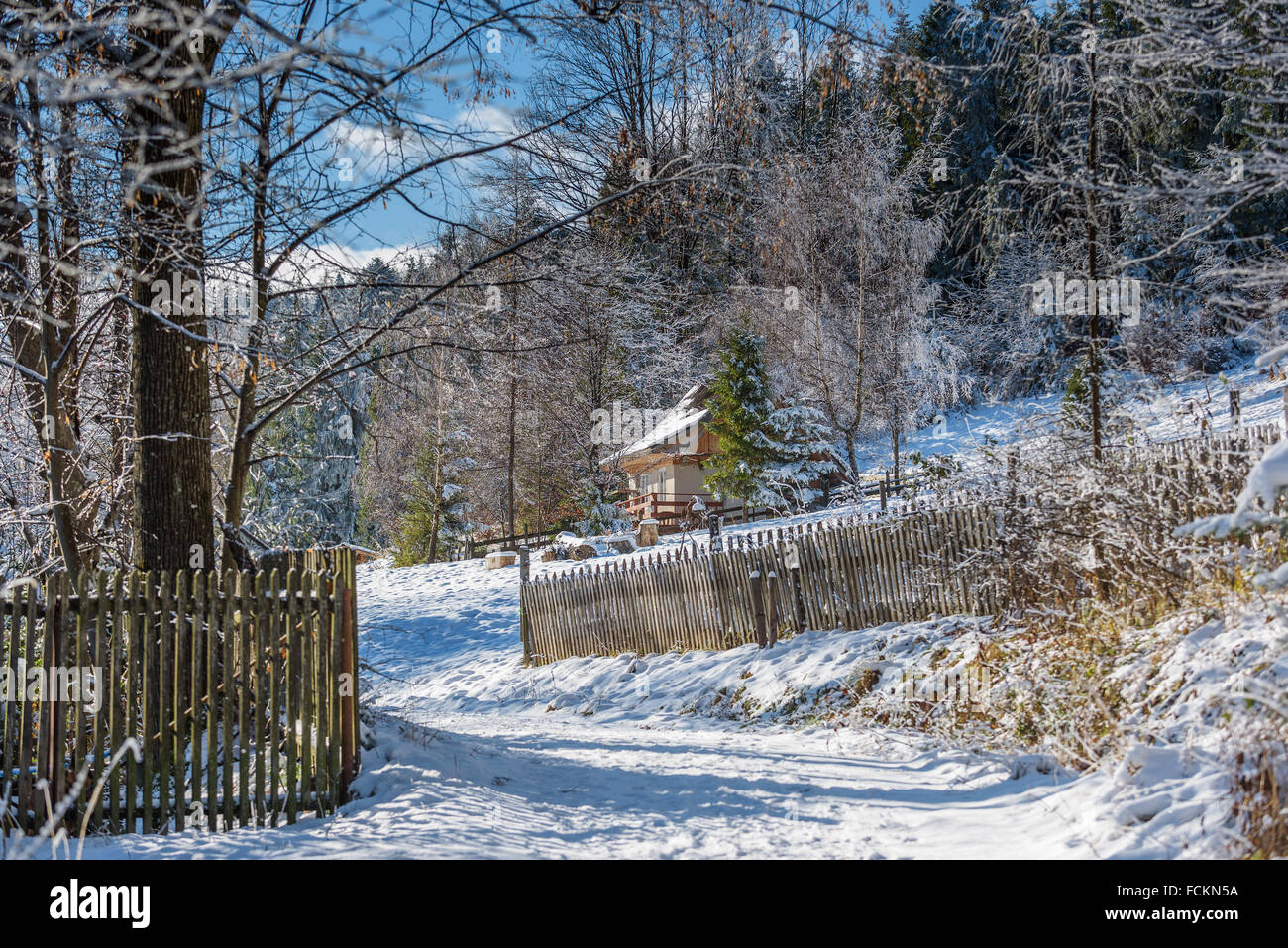 Beau chalet de montagne en bois de sciage Banque D'Images