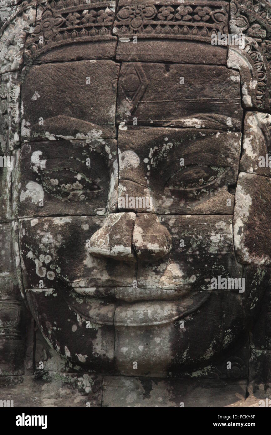 Temple Bayon, Angkor Wat, temple sacré, Siem Reap, Cambodge, Asie, le visage sculpté dans la roche, la pierre, Banque D'Images