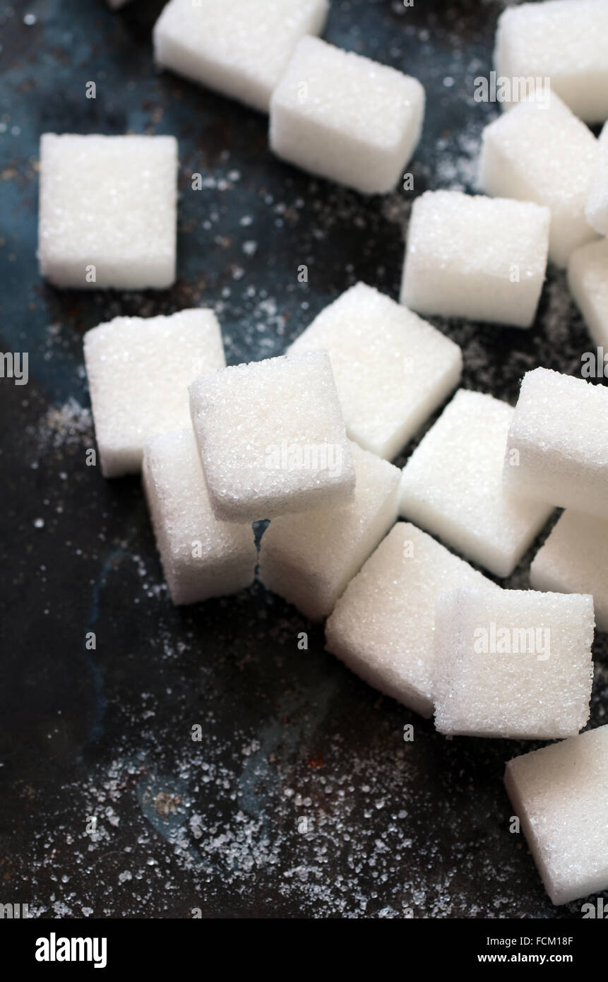 Close up image de cubes de sucre blanc Banque D'Images