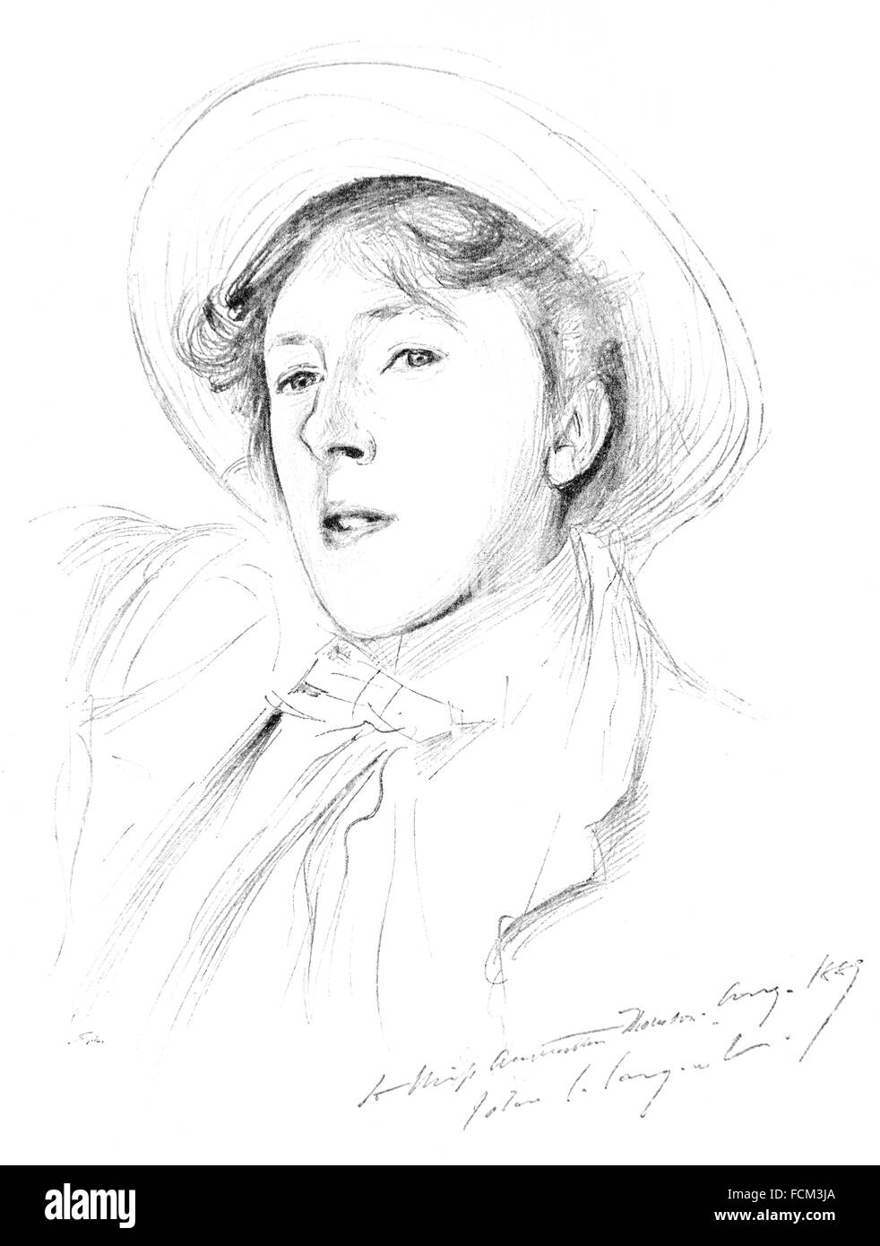 John Singer Sargent 1889 Dessin au Crayon, Mlle Paget (Vernon Lee) 1900 Demi-ton illustration de 1900 Studio Magazine Banque D'Images