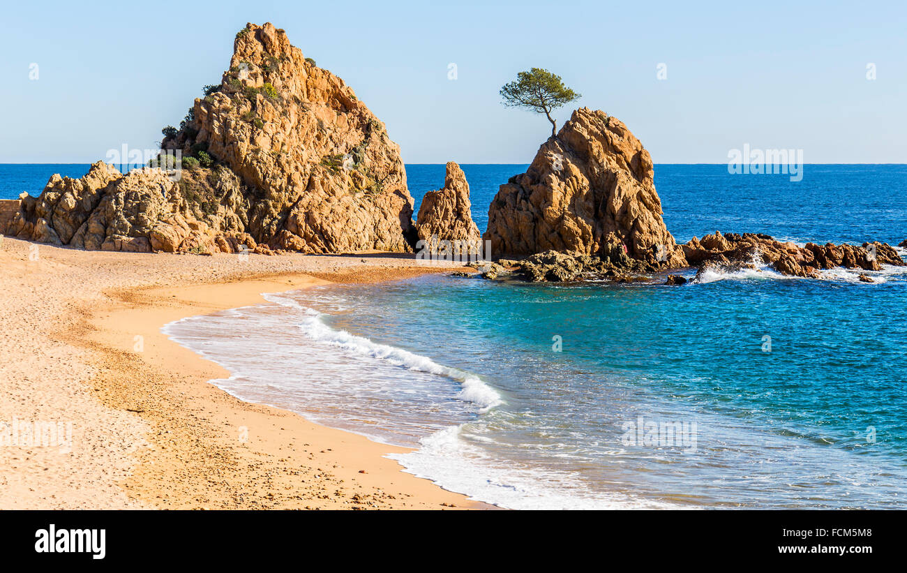 Mar Menuda plage de Tossa de Mar, Costa Brava, Catalogne Banque D'Images